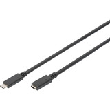 Digitus Câble de rallonge USB 2.0, connecteur USB-C > prise USB-C, Câble d'extension Noir