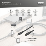 Digitus Câble de rallonge USB 2.0, connecteur USB-C > prise USB-C, Câble d'extension Noir