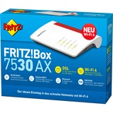 FRITZ! FRITZ!Box 7530 AX, Routeur Box 7530 AX, Wi-Fi 6 (802.11ax), Bi-bande (2,4 GHz / 5 GHz), Ethernet/LAN, ADSL, Gris, Rouge, Blanc, Routeur