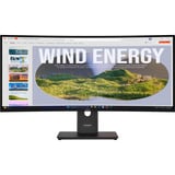 Lenovo ThinkVision T34WD-40 Moniteur 34" UltraWide incurvé Noir, 1x DisplayPort, 1x HDMI, 2x USB-C, 3x USB-A, 1x RJ-45, 120 Hz, 86,4 cm (34"), 3440 x 1440 pixels, Wide Quad HD, LED, 6 ms, Noir