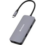 Verbatim CMH-05 USB Type-C 5000 Mbit/s Argent, Station d'accueil Gris, USB Type-C, HDMI, RJ-45, USB 3.2 Gen 1 (3.1 Gen 1) Type-C, USB Type-C, 5000 Mbit/s, 60 Hz, Argent, Acrylonitrile-Butadiène-Styrène (ABS), Aluminium