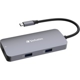 Verbatim CMH-05 USB Type-C 5000 Mbit/s Argent, Station d'accueil Gris, USB Type-C, HDMI, RJ-45, USB 3.2 Gen 1 (3.1 Gen 1) Type-C, USB Type-C, 5000 Mbit/s, 60 Hz, Argent, Acrylonitrile-Butadiène-Styrène (ABS), Aluminium