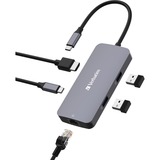 Verbatim CMH-05 USB Type-C 5000 Mbit/s Argent, Station d'accueil Gris, USB Type-C, HDMI, RJ-45, USB 3.2 Gen 1 (3.1 Gen 1) Type-C, USB Type-C, 5000 Mbit/s, 60 Hz, Argent, Acrylonitrile-Butadiène-Styrène (ABS), Aluminium