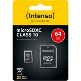 Intenso 64GB MicroSDHC 64 Go MicroSDXC Classe 10, Carte mémoire 64 Go, MicroSDXC, Classe 10, 25 Mo/s, Résistant aux chocs, Résistant à une température, Imperméable, Résistant aux rayons X, Noir