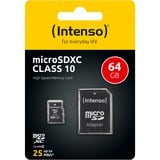 Intenso 64GB MicroSDHC 64 Go MicroSDXC Classe 10, Carte mémoire 64 Go, MicroSDXC, Classe 10, 25 Mo/s, Résistant aux chocs, Résistant à une température, Imperméable, Résistant aux rayons X, Noir