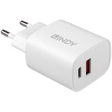 Lindy Chargeur USB Type A et C 20W Blanc, 1x USB-C, 1x USB-A