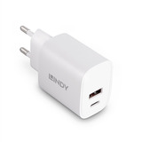 Lindy Chargeur USB Type A et C 20W Blanc, 1x USB-C, 1x USB-A