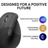 Logitech Lift Vertical ergonomique , Souris Graphite/Noir, Bluetooth, 4000 DPI,gaucher