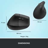 Logitech Lift Vertical ergonomique , Souris Graphite/Noir, Bluetooth, 4000 DPI,gaucher