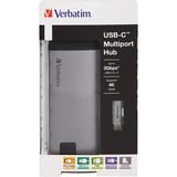 Verbatim 49142 hub & concentrateur USB 3.2 Gen 1 (3.1 Gen 1) Type-C 1000 Mbit/s Noir, Argent, Station d'accueil Gris, USB 3.2 Gen 1 (3.1 Gen 1) Type-C, USB 3.2 Gen 1 (3.1 Gen 1) Type-C, MicroSD (TransFlash), 1000 Mbit/s, Noir, Argent, Métal