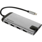 Verbatim 49142 station d'accueil USB 3.2 Gen 1 (3.1 Gen 1) Type-C Noir, Argent Gris, USB 3.2 Gen 1 (3.1 Gen 1) Type-C, Noir, Argent, MicroSD (TransFlash), USB 3.2 Gen 1 (3.1 Gen 1) Type-C, Métal, USB