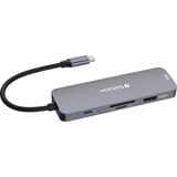 Verbatim CMH-08 USB Type-C 5000 Mbit/s Argent, Station d'accueil Gris, USB Type-C, HDMI, USB 3.2 Gen 1 (3.1 Gen 1) Type-A, USB Type-C, MicroSD (TransFlash), SD, 5000 Mbit/s, 30 Hz, Argent
