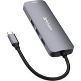Verbatim CMH-08 USB Type-C 5000 Mbit/s Argent, Station d'accueil Gris, USB Type-C, HDMI, USB 3.2 Gen 1 (3.1 Gen 1) Type-A, USB Type-C, MicroSD (TransFlash), SD, 5000 Mbit/s, 30 Hz, Argent