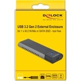 DeLOCK Boîtier combo externe USB Type-C pour SSD M.2 NVMe PCIe ou SATA, Boîtier disque dur Noir, 42638