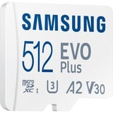 Samsung EVO Plus 512 Go microSDXC (2024), Carte mémoire Blanc, U3, V30, A2, Adaptateur SD inclus