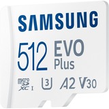 Samsung EVO Plus 512 Go microSDXC (2024), Carte mémoire Blanc, U3, V30, A2, Adaptateur SD inclus