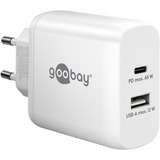 goobay 65W GaN USB-C PD Dual Fast Charger Blanc, 1x USB-C, 1x USB-A