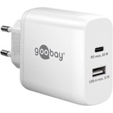 goobay Chargeur rapide USB-C PD GaN Dual (65 W) Blanc, 1x USB-C, 1x USB-A, Power Delivery