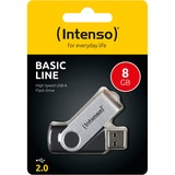 Intenso Basic Line lecteur USB flash 8 Go USB Type-A 2.0 Noir, Argent, Clé USB Noir/Argent, 8 Go, USB Type-A, 2.0, 28 Mo/s, Pivotant, Noir, Argent