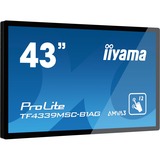 iiyama Prolite TF4339MSC-B1AG, Affichage public Noir, 109,2 cm (43"), 1920 x 1080 pixels, Full HD, LED, 8 ms, Noir