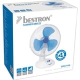 Bestron DDF27W ventilateur Bleu, Blanc Blanc/Bleu, Ventilateur à lame domestique, Bleu, Blanc, Table, 27 cm, 75°, Boutons