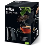 Braun Bouilloire Multiquick 5 WK 500 Noir, 1,6 L, 3000 W, Noir, Indicateur de niveau d'eau, Filtrage, Vente au détail