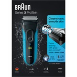 Braun Series 3 ProSkin 3045s Rasoir à grille Tondeuse Noir, Bleu Noir/Bleu, Rasoir à grille, 2 SensoFoil, 1 Middle Trimmer, Noir, Bleu, LED, Batterie, Hybrides nickel-métal (NiMH)