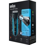 Braun Series 3 ProSkin 3045s Rasoir à grille Tondeuse Noir, Bleu Noir/Bleu, Rasoir à grille, 2 SensoFoil, 1 Middle Trimmer, Noir, Bleu, LED, Batterie, Hybrides nickel-métal (NiMH)