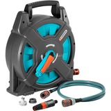 GARDENA Dévidoir portable 15 compact Gris/Turquoise, Boîtier d'enrouleur, Bleu, Gris, Orange, 15 m, 1,1 cm