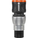 GARDENA Raccord d'arrosage aquastop Premium 13 mm - 15 mm, Raccord de tuyau Gris/Argent, Connecteur de tuyau, 1/2", Métal, Plastique, Noir, Métallique