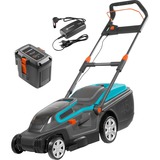 GARDENA Tondeuse à gazon à batterie PowerMax Li-40/37 Noir/Turquoise, Tondeuse à gazon poussée, 450 m², 37 cm, 2 cm, 6 cm, Lames rotatives