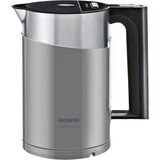 Siemens TW86105P bouilloire 1,5 L 2400 W Noir, Gris Argent/Noir, 1,5 L, 2400 W, Noir, Gris, Plastique, Acier inoxydable, Thermostat réglable, Indicateur de niveau d'eau