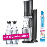 SodaStream Soda Crystal 2.0 Actionpack, Trombe marine Titane, Inclus 3 carafes en verre + 1 cylindre CO₂
