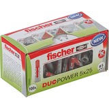 fischer DUOPOWER 5 x 25 LD cheville en bois 100 pièce(s) Plastique Rond Gris clair/Rouge, Rond, Plastique, 2,5 cm, 5 mm, 3,5 cm, 100 pièce(s)