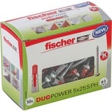 fischer DUOPOWER 5x25 S PH LD, Cheville Gris clair/Rouge