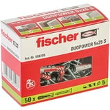 fischer DUOPOWER 5x25 S, Cheville Gris clair/Rouge