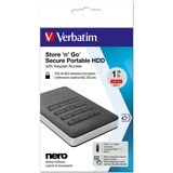 Verbatim Disque dur portable sécurisé Store n Go avec accès par clavier 1 To Noir/Argent, 1000 Go, Noir, Argent