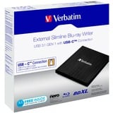 Verbatim 43889 lecteur de disques optiques Blu-Ray RW Noir, Graveur Blu-ray externe Noir, Noir, Plateau, PC de bureau/PC portable, Blu-Ray RW, USB 3.1 Gen 1, BD, BD-R, BD-R DL, CD, DVD