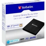 Verbatim 43889 lecteur de disques optiques Blu-Ray RW Noir, Graveur Blu-ray externe Noir, Noir, Plateau, PC de bureau/PC portable, Blu-Ray RW, USB 3.1 Gen 1, BD, BD-R, BD-R DL, CD, DVD