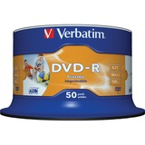 Verbatim DVD+R 4,7Go Imprimable par jet d'encre - Sans marque, Support vierge DVD DVD-R, 120 mm, Imprimable, Fuseau, 50 pièce(s), 4,7 Go