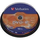 Verbatim DVD-R 4,7 Go, Support vierge DVD DVD-R, 120 mm, Fuseau, 10 pièce(s), 4,7 Go