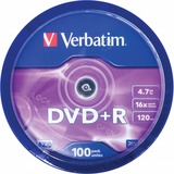 Verbatim DVD+R 4,7 Go, Support vierge DVD DVD+R, 120 mm, Fuseau, 100 pièce(s), 4,7 Go