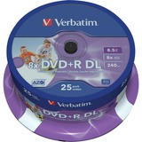 Verbatim DVD+R DL 8,5 Go, Support vierge DVD DVD+R DL, 120 mm, Imprimable, Fuseau, 25 pièce(s), 8,5 Go