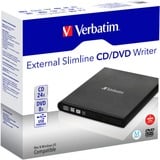 Verbatim Graveur de CD/DVD externe, Graveur DVD externe Noir, Noir, horizontale, Ordinateur portable, DVD-RW, USB 2.0, CD, CD-R, CD-RW, DVD, DVD+R, DVD+R DL, DVD+RW, DVD-R, DVD-R DL, DVD-RAM, DVD-ROM