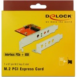 DeLOCK 89889 carte et adaptateur d'interfaces Interne M.2, Adaptateur WLAN M.2, 1 x 67 pin M.2 key E, 1 x PCI Express x1, 1 x USB 2.0 Micro-B, 1 x USB 2.0 pin header, Taïwan, Boîte