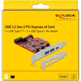 DeLOCK 90492 carte et adaptateur d'interfaces Interne USB 3.2 Gen 1 (3.1 Gen 1), USB 3.2 Gen 2 (3.1 Gen 2), Carte d'interface PCIe, USB 3.2 Gen 1 (3.1 Gen 1), USB 3.2 Gen 2 (3.1 Gen 2), PCIe 3.0, 10 Gbit/s, Windows 10, Windows 10 x64, Windows 8.1, Windows 8.1 x64, Boîte