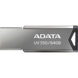 ADATA UV350 lecteur USB flash 64 Go USB Type-A Gris, Clé USB Argent, 64 Go, USB Type-A, Sans capuchon, 5,9 g, Gris, Vente au détail