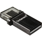 Intenso Mini Mobile Line lecteur USB flash 16 Go USB Type-A / Micro-USB 2.0 Noir, Clé USB 16 Go, USB Type-A / Micro-USB, 2.0, 20 Mo/s, Casquette, Noir
