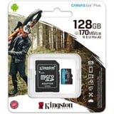 Kingston Canvas Go! Plus 128 Go microSDXC, Carte mémoire Noir, Incl. adapter, Class 10, UHS-I U3, V30, A2