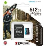 Kingston Canvas Go! Plus 512 Go microSDXC, Carte mémoire Noir, Incl. adapteur, Class 10, UHS-I U3, V30, A2